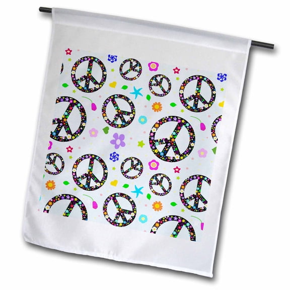3dRose, Floral peace symbol pattern - flowery hippie or hippy sign - flower power - summer flowers - blue, 12 x 18 inch Garden Flag