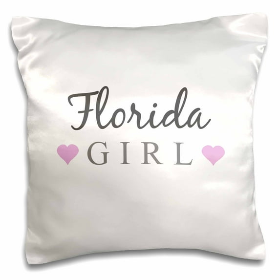 3dRose, Florida Girl - home state pride - USA - United States of America - text and cute girly pink hearts, 16x16 inch Pillow Case