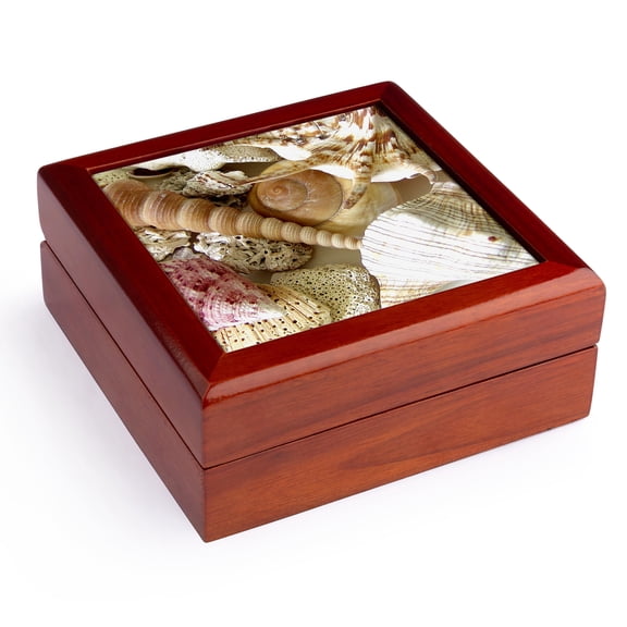 3dRose, Florida Keys Seashells, Jewelry Box 5.5x5.5 inch with 4 inch tile