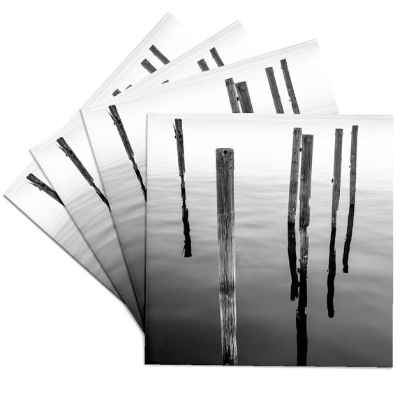 3drose, Florida Freshwater Lake Boat Dock Remnants, Set of 4 Ceramic Tile Coasters