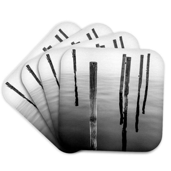 3drose, Florida Freshwater Lake Boat Dock Remnants, Set of 4 Coasters - Soft