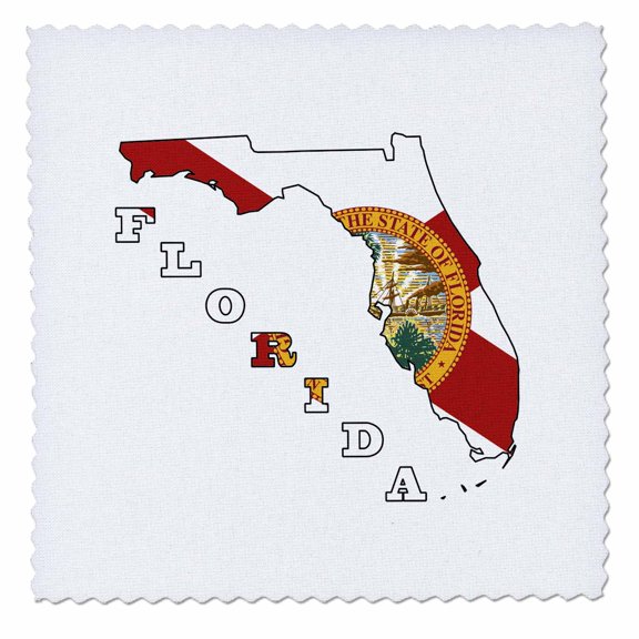 3dRose, Florida state flag in the outline map and letters of Florida, 12x12 inch quilt square