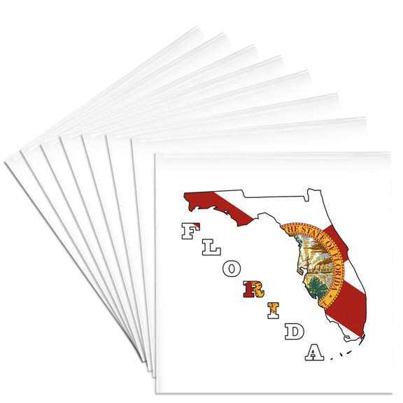 3dRose, Florida state flag in the outline map and letters of Florida, Set of 8 Ceramic Tile Coasters
