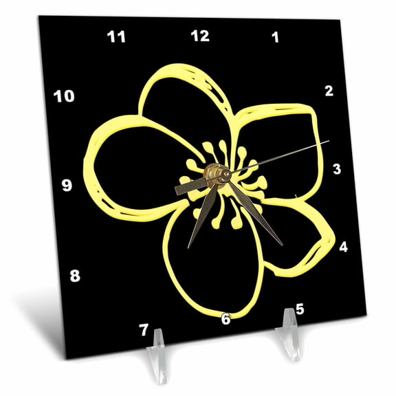 3dRose, Flower. Yellow. Black background., 6x6 Desk Clock