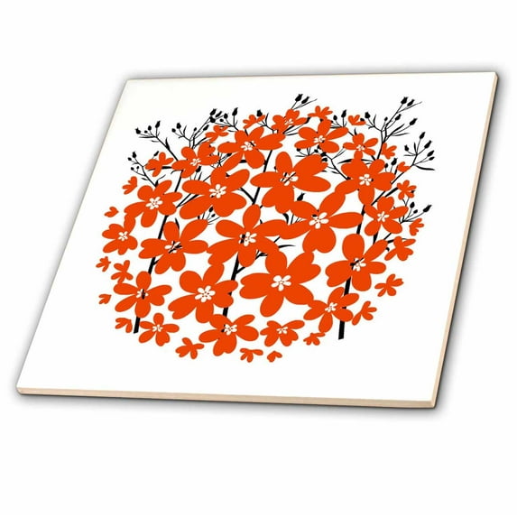 3dRose, Flower and trees, white, orange and black, 8 Inch Ceramic Tile