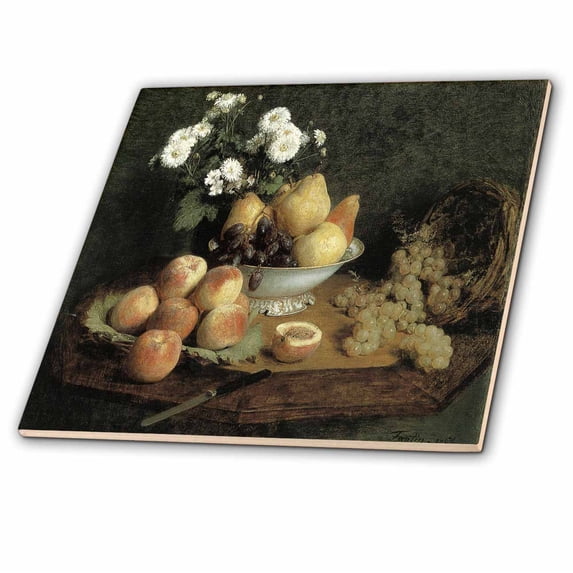 3dRose, Flowers and Fruit on a Table by Henri Fantin-Latour, 12 Inch Ceramic Tile