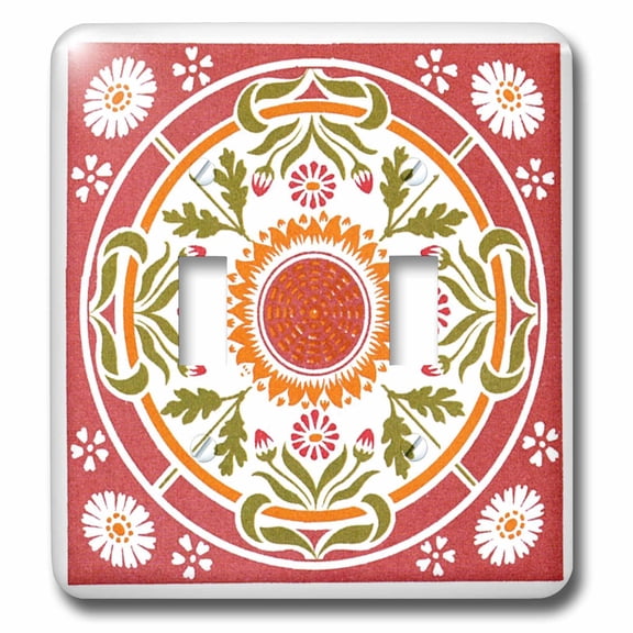 3dRose, Folk Art Design White Flowers in Red , double toggle switch