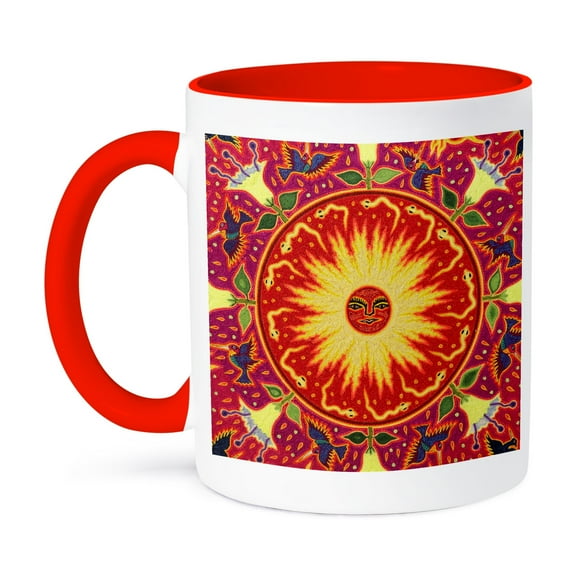 3dRose, Folk Art, Huichol art, Santa Fe, New Mexico - US32 JMR1119 - Julien McRoberts, 11oz Two-Tone Red Mug