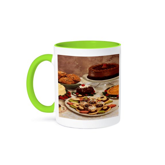 3dRose, Food Bakery Desserts Sweets Cookies Cakes Muffins Cupcakes, 11oz Two-Tone Green Mug