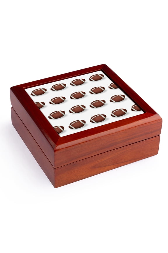 , Football Pattern, Jewelry Box 5.5x5.5 inch with 4 inch tile
