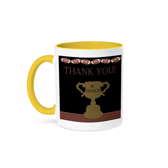 3dRose, Football Thank you Coach, 11oz Two-Tone Yellow Mug