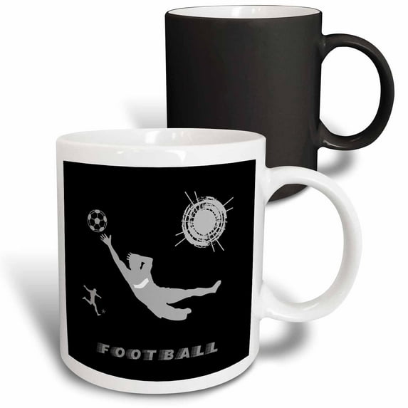 3drose, Football, Soccer. Goalkeeper Catches Ball. Sign Football. Grey, Black, 11oz Magic Transforming Mug