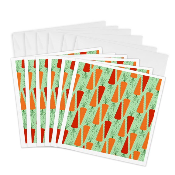 3drose, for the Kitchen - Carrot Print - Green, 6 Greeting Cards with Envelopes