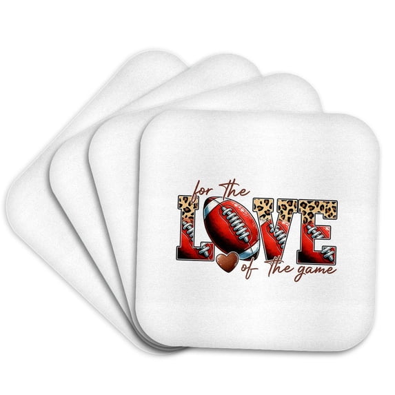 3drose, for the Love of the Game Stylish Text, Football Ball, Red Heart Gift, Set of 4 Coasters - Soft