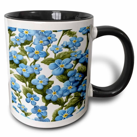 3drose, Forget-me-nots Abstract Floral Design, 15oz Two-tone Black Mug