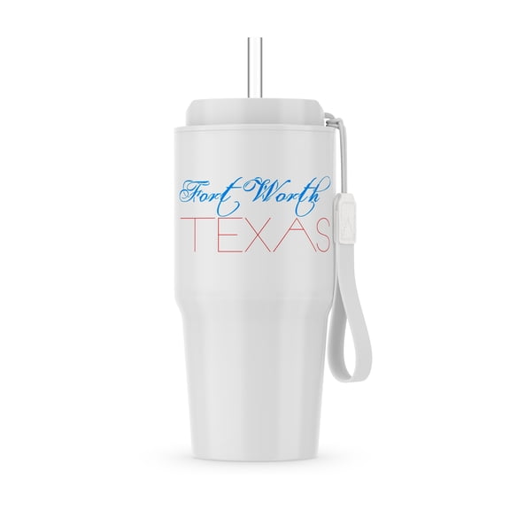 3dRose, Fort Worth, Texas patriotic, decorative, blue, red text on white, 20oz Tumbler