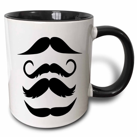 3drose, Four Black Mustaches, 11oz Two-tone Black Mug