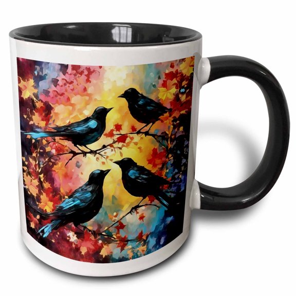 3drose, Four Calling Birds, 11oz Two-tone Black Mug