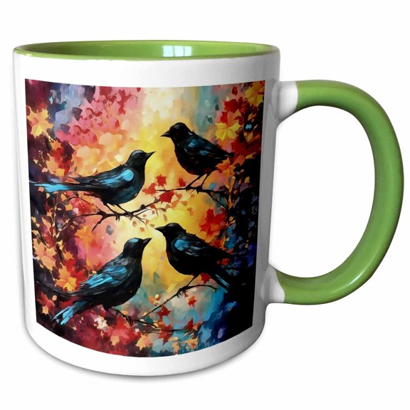 3drose, Four Calling Birds, 11oz Two-tone Green Mug