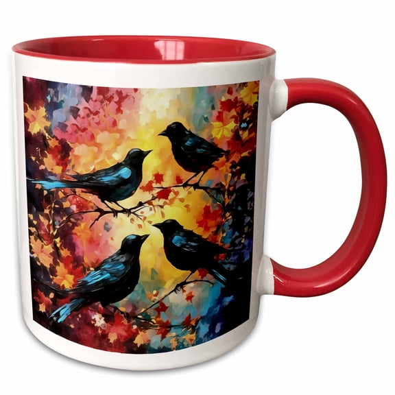 3drose, Four Calling Birds, 11oz Two-tone Red Mug