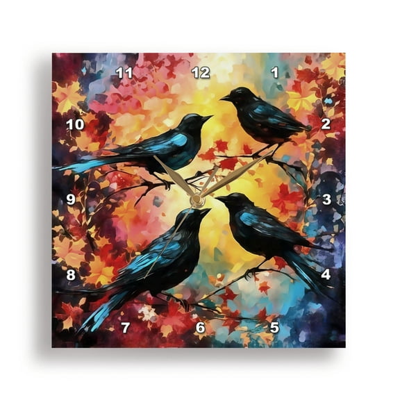 3dRose, Four Calling Birds, 15x15 Wall Clock