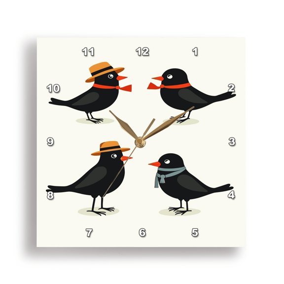 3drose, Four Calling Birds Retro Mid-century Cut-out, 10x10 Wall Clock