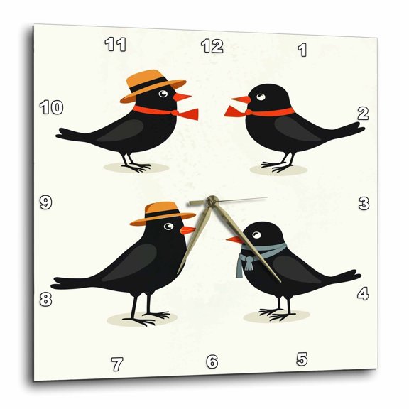 3drose, Four Calling Birds Retro Mid-century Cut-out, 10x10 Wall Clock