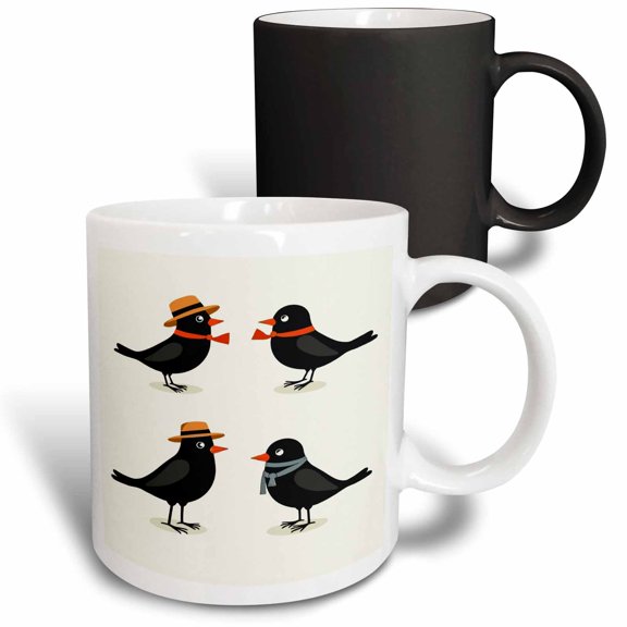 3drose, Four Calling Birds Retro Mid-century Cut-out, 11oz Magic Transforming Mug