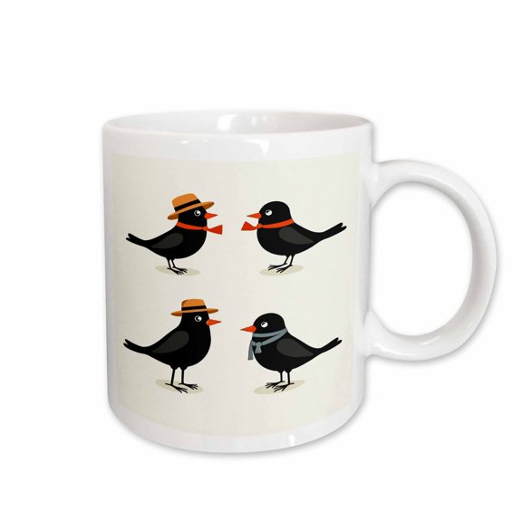 3drose, Four Calling Birds Retro Mid-century Cut-out, 11oz Mug