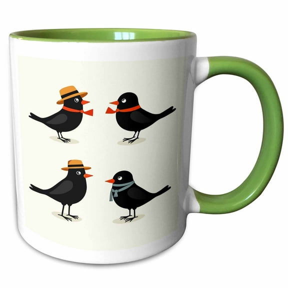 3drose, Four Calling Birds Retro Mid-century Cut-out, 11oz Two-tone Green Mug