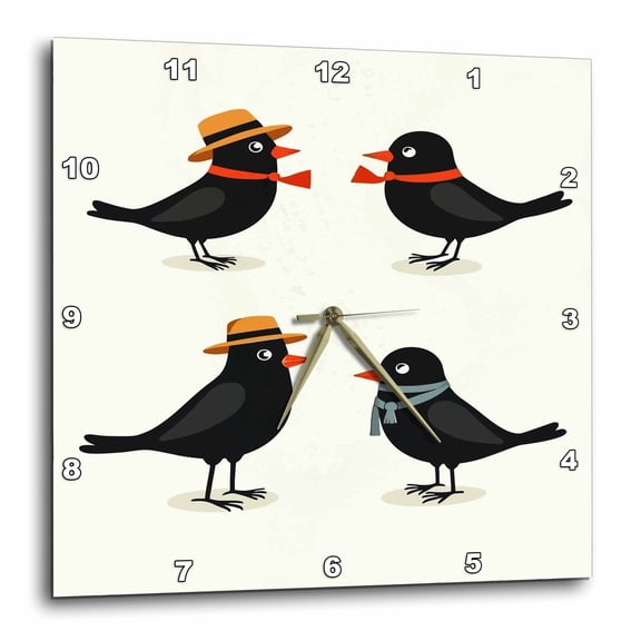 3drose, Four Calling Birds Retro Mid-century Cut-out, 15x15 Wall Clock