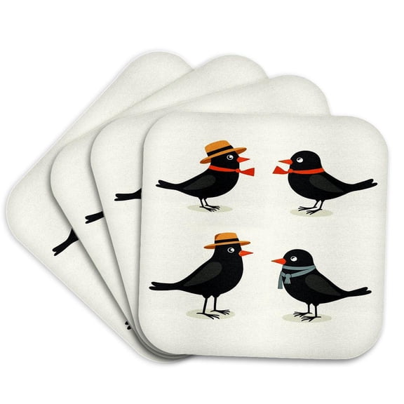 3drose, Four Calling Birds Retro Mid-century Cut-out, Set of 4 Coasters - Soft