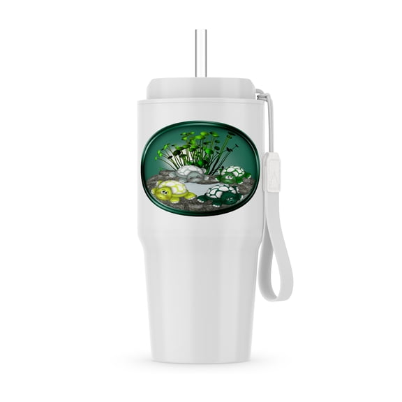 Four Cute Turtles In An Aquarium In Light Blue, Yellow, Green, 20oz Tumbler