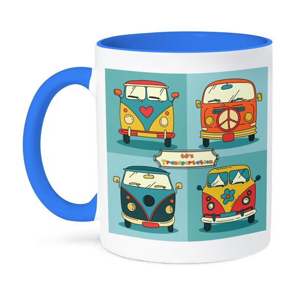 3dRose, Four Sixties Vans for Hippies Retro Colors, 11oz Two-Tone Blue Mug