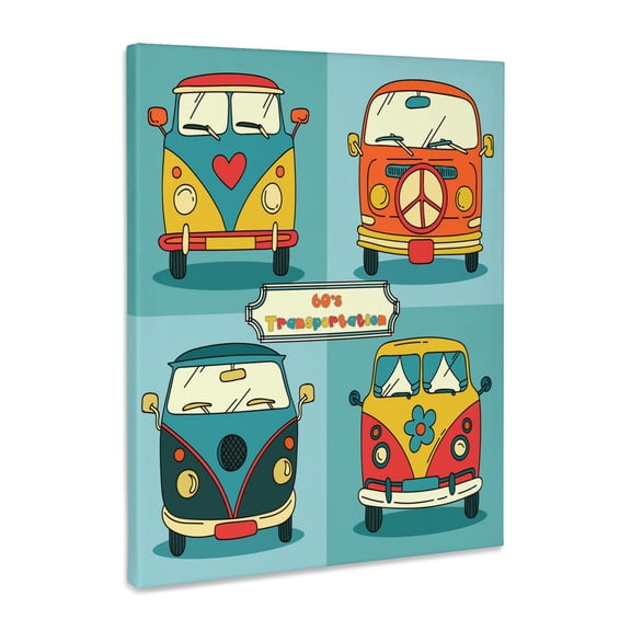 3dRose, Four Sixties Vans for Hippies Retro Colors, Museum Grade Canvas Wrap 11x14