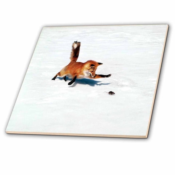 3dRose, Fox hunting A Mouse In The Snow, 6 Inch Ceramic Tile