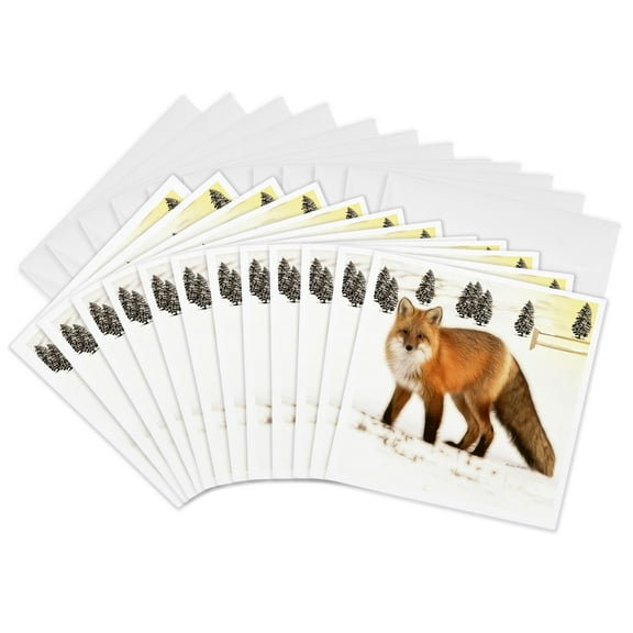 3dRose, Fractalius Red Fox, 12 Greeting Cards with envelopes
