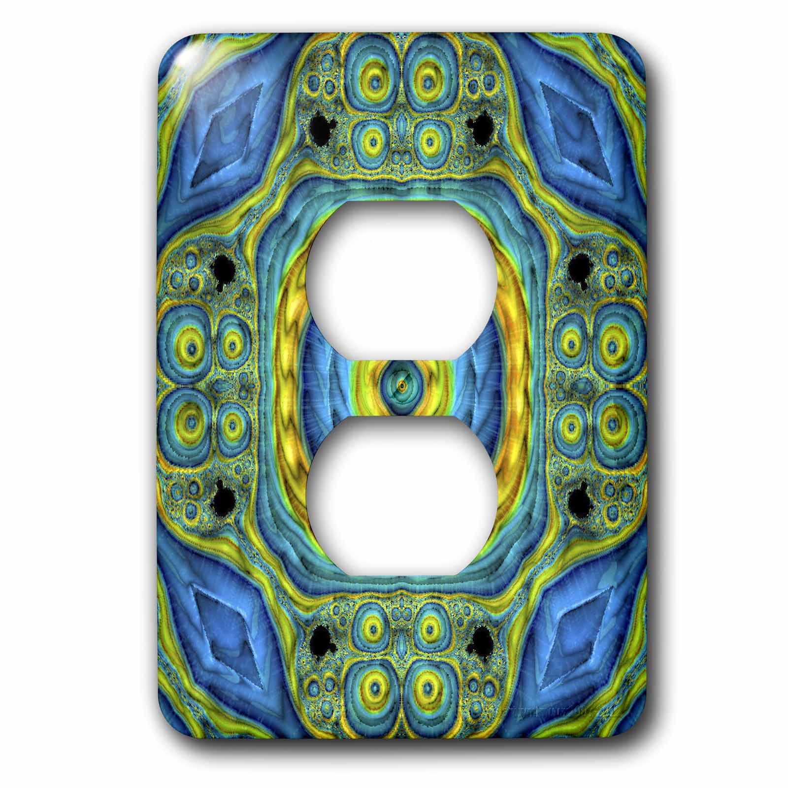 3dRose, Fractals Art – Peacock Dreams art fractal abstract turqoise gold, 2 plug outlet cover
