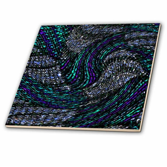 3dRose, Fractural Art Cyan Blue Plaid Swirls, 12 Inch Ceramic Tile