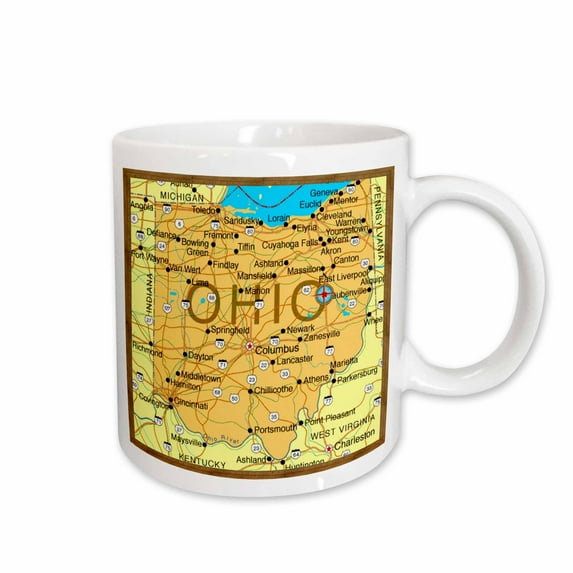 3drose, Framed Map of Ohio, 11oz Mug