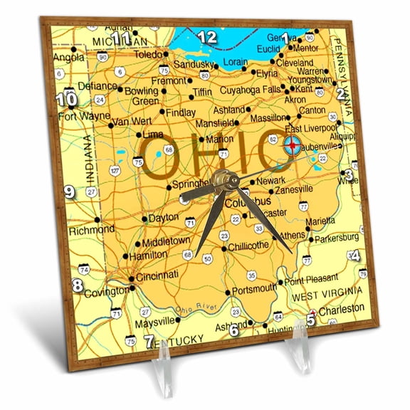 3dRose, Framed Map Of Ohio, 6x6 Desk Clock