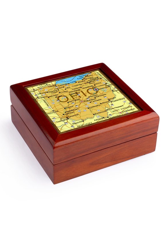 , Framed Map Of Ohio, Jewelry Box 5.5x5.5 inch with 4 inch tile