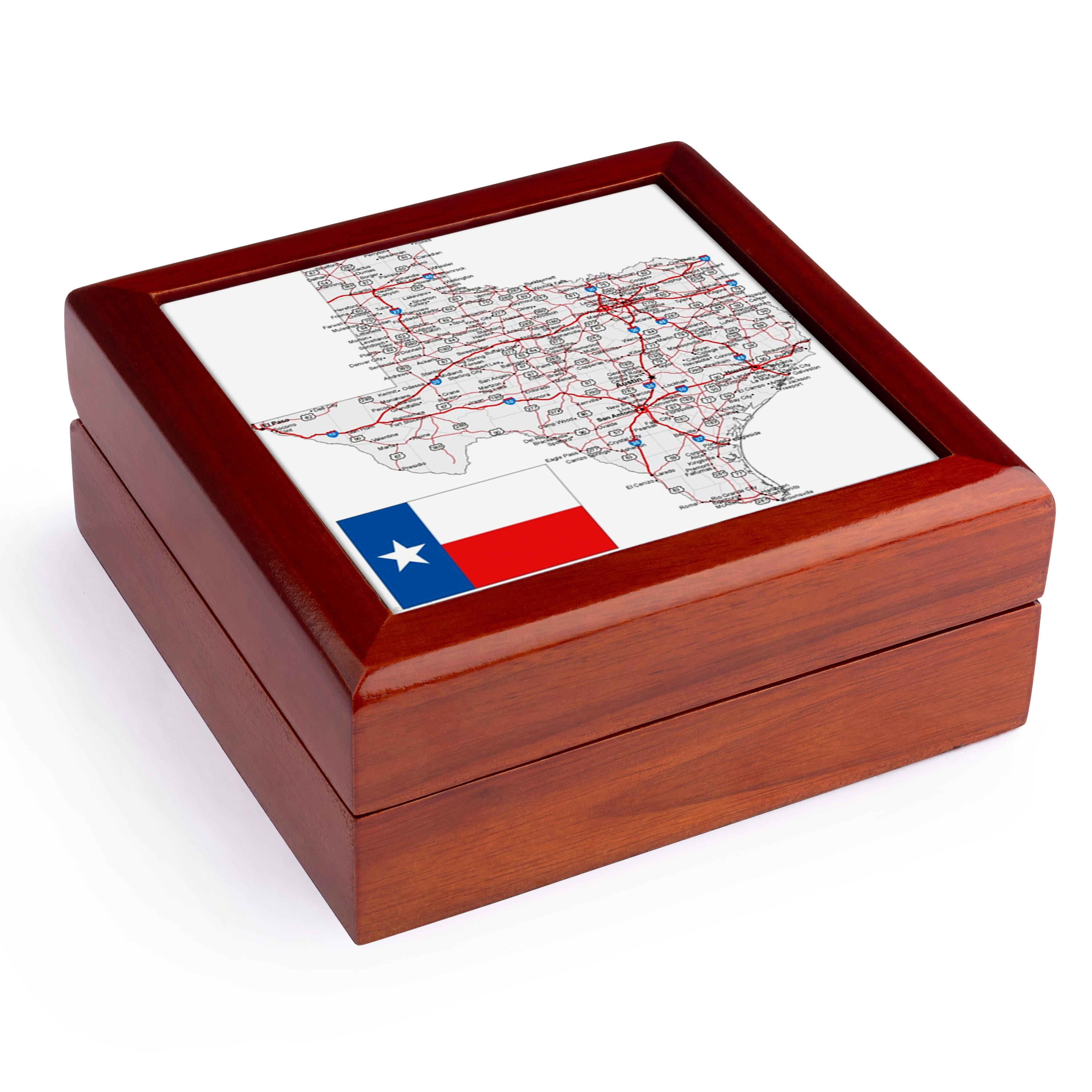 3dRose, Framed State Of Texas With State Flag, Jewelry Box 5.5x5.5 inch with 4 inch tile