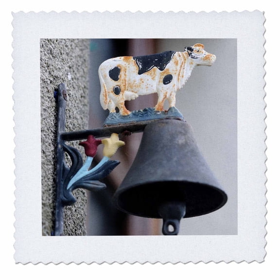 3dRose, France, Loire. Doorbell with cow design, 10x10 inch quilt square