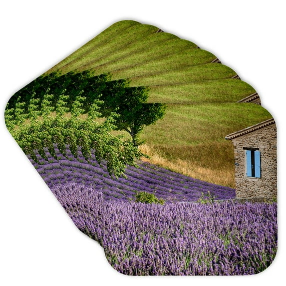 3drose, France, Provence. Lavender Fields Near a Home., Set of 8 Coasters - Soft