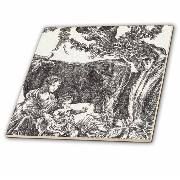 3dRose, French Country. Black and white., 4 Inch Ceramic Tile