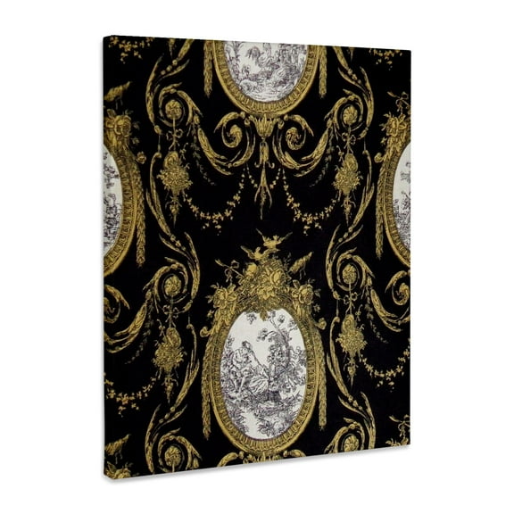 3dRose, French toile. Gold and Black., Museum Grade Canvas Wrap 11x14