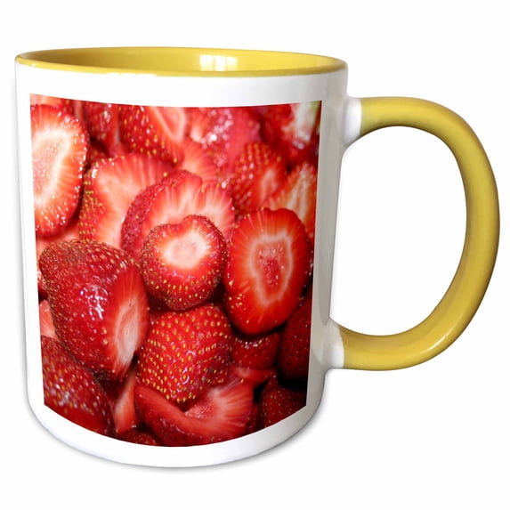 3drose, Fresh Summer Strawberries for Strawberry Lovers, 15oz Two-tone Yellow Mug