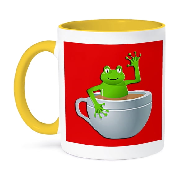3dRose, Frog in a Tea Cup, 15oz Two-Tone Yellow Mug