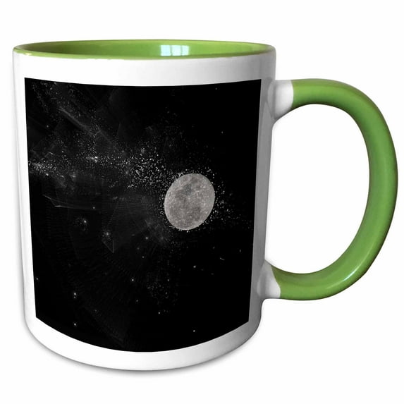 3drose, Full Moon in Black and White with Floating Space Dust, 11oz Two-tone Green Mug